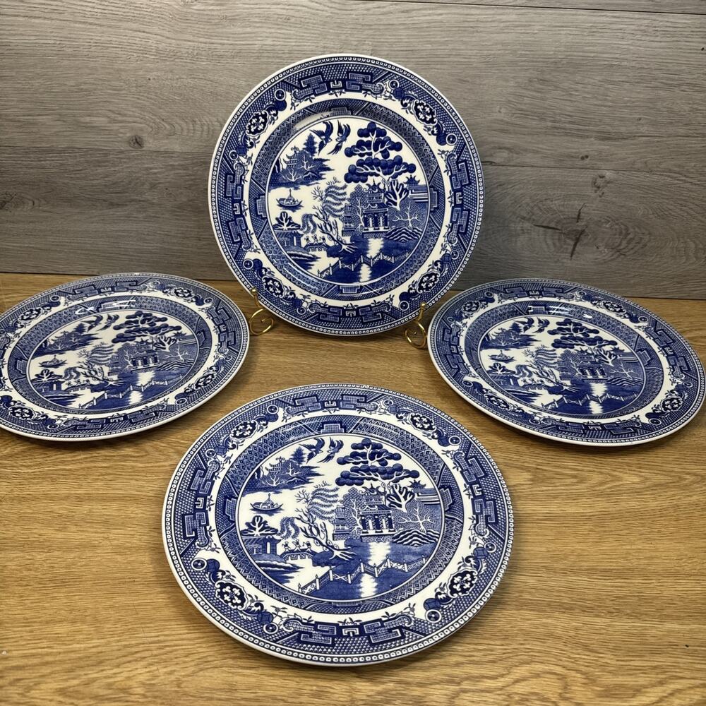 John Tams Dinner Plates, Two (2), Blue Willow, 10 3/4"d Transferware, England